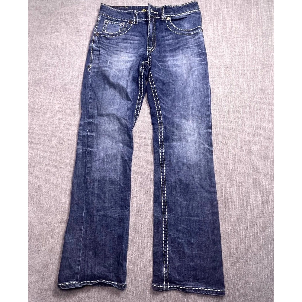 Rock 47 by Wrangler Bootcut Jeans Mens 32x34 Blue Denim Cotton Stretch Slim Fit